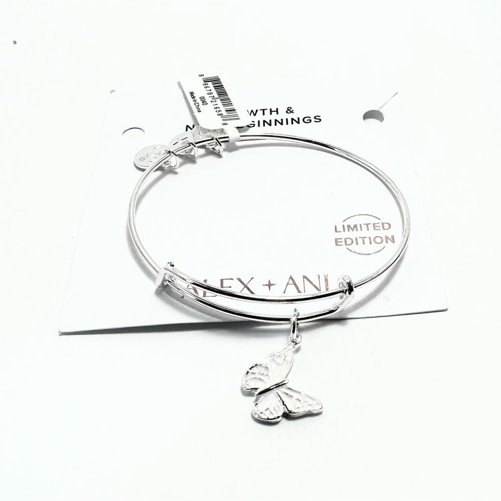 Alex and Ani - February Pearlized Butterfly of the Month Charm Bangle, Silver